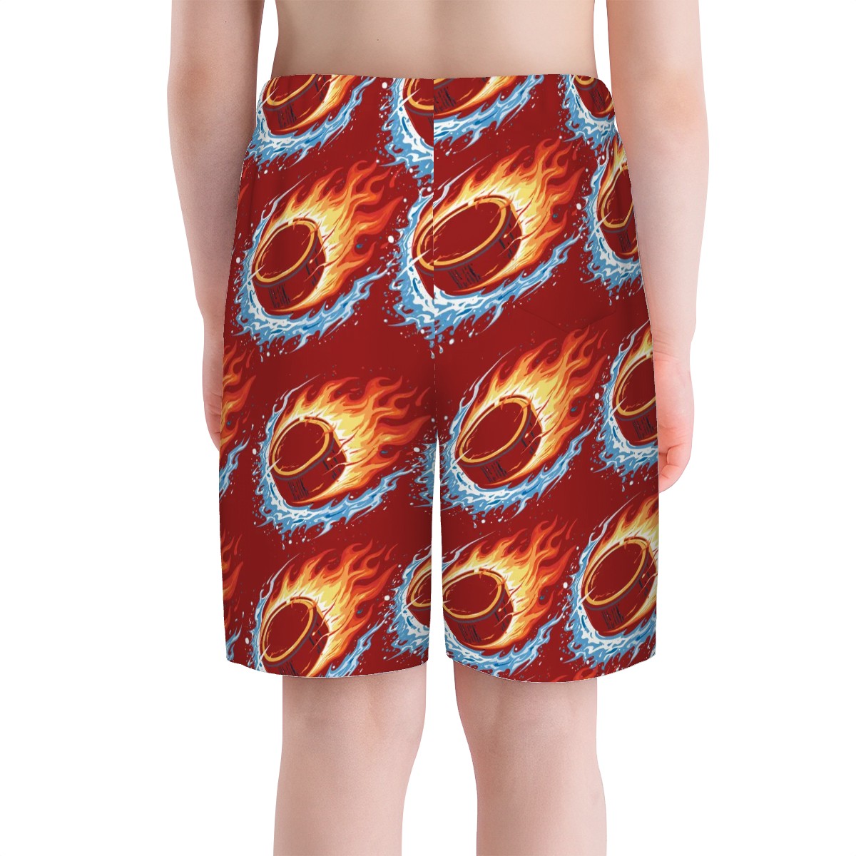 Youth Swim Shorts - Flamin Hockey Pucks Classic Red