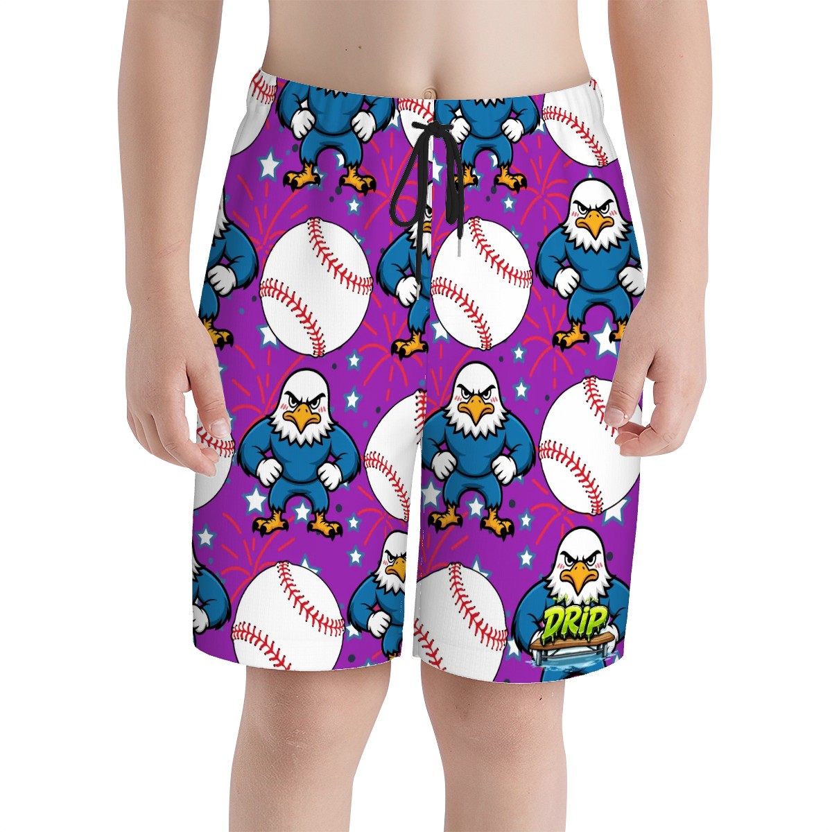 Youth Swim Shorts - Stars and Strikes Purple