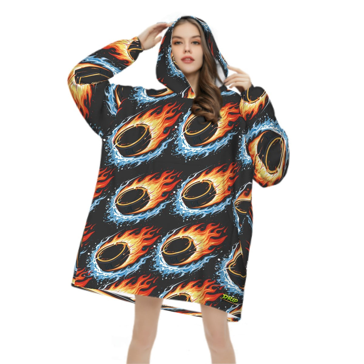 Adult Blanket Sweatshirt - Flamin Hockey Pucks Charcoal