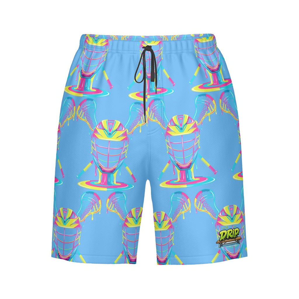 Men/Teen Swim Shorts - Lacrosse Rainbow Drip Sky Blue