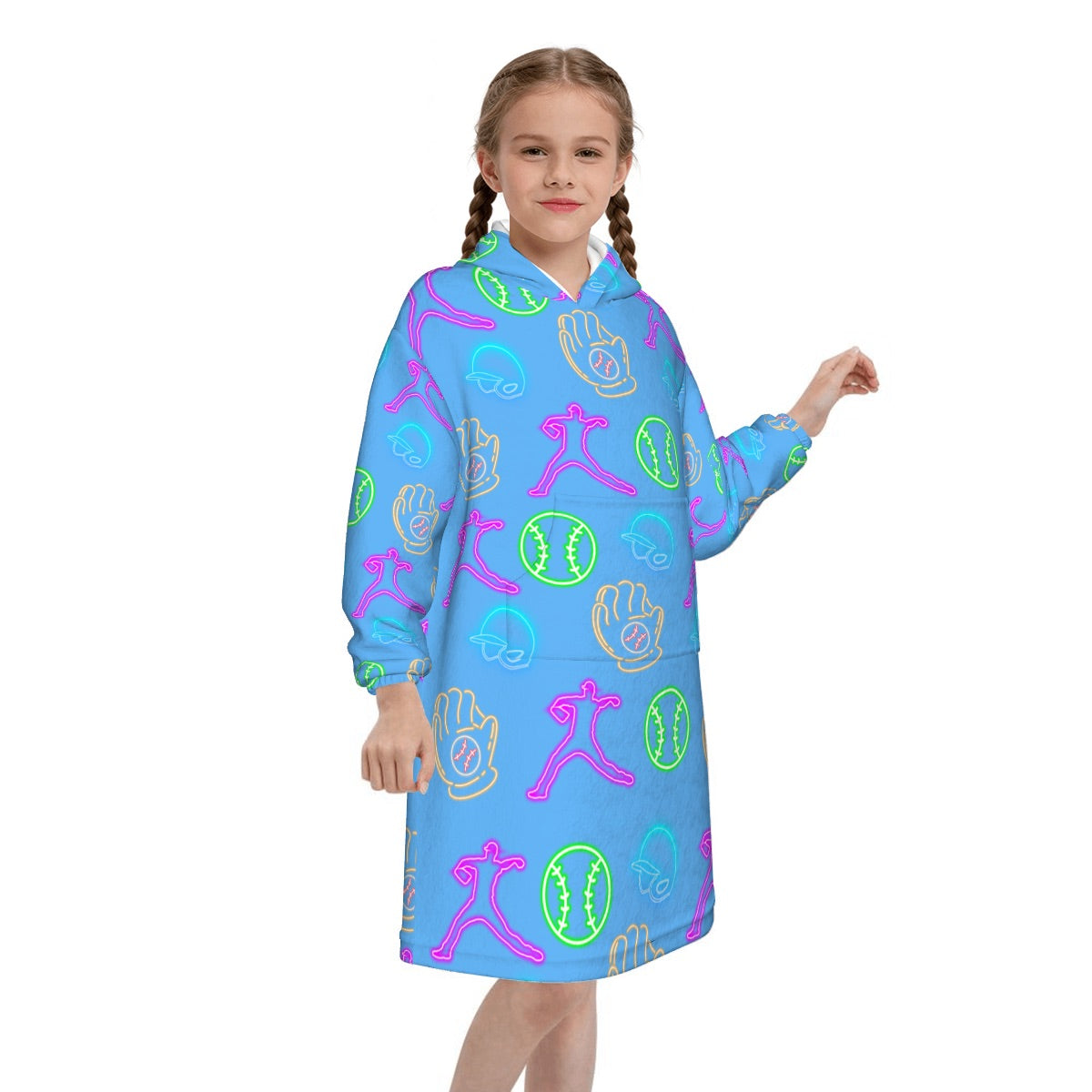 Youth Blanket Sweatshirt - Sky Blue Neon Lights