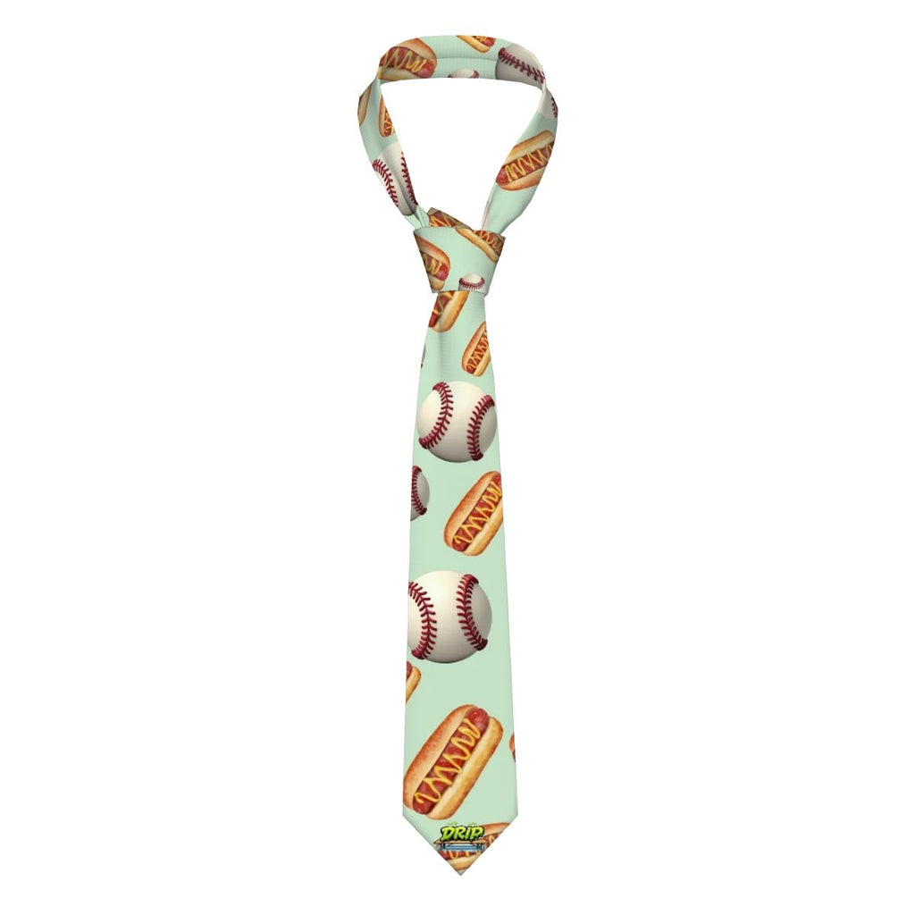 Game Day Tie - Baseballs and Hotdogs Pastel Green