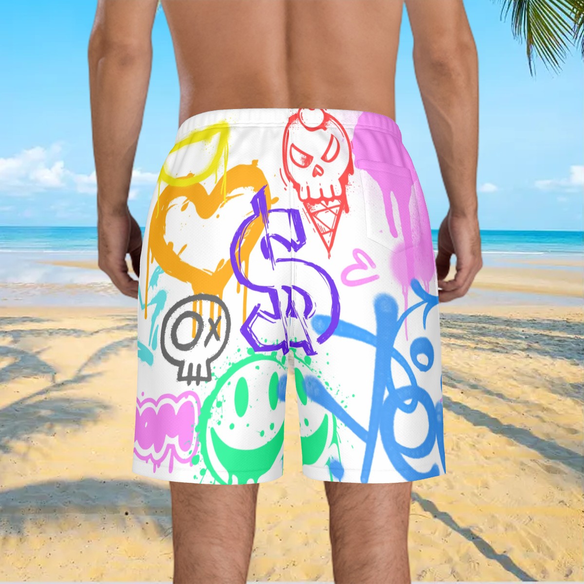 Men/Teen Swim Shorts - Graffiti White