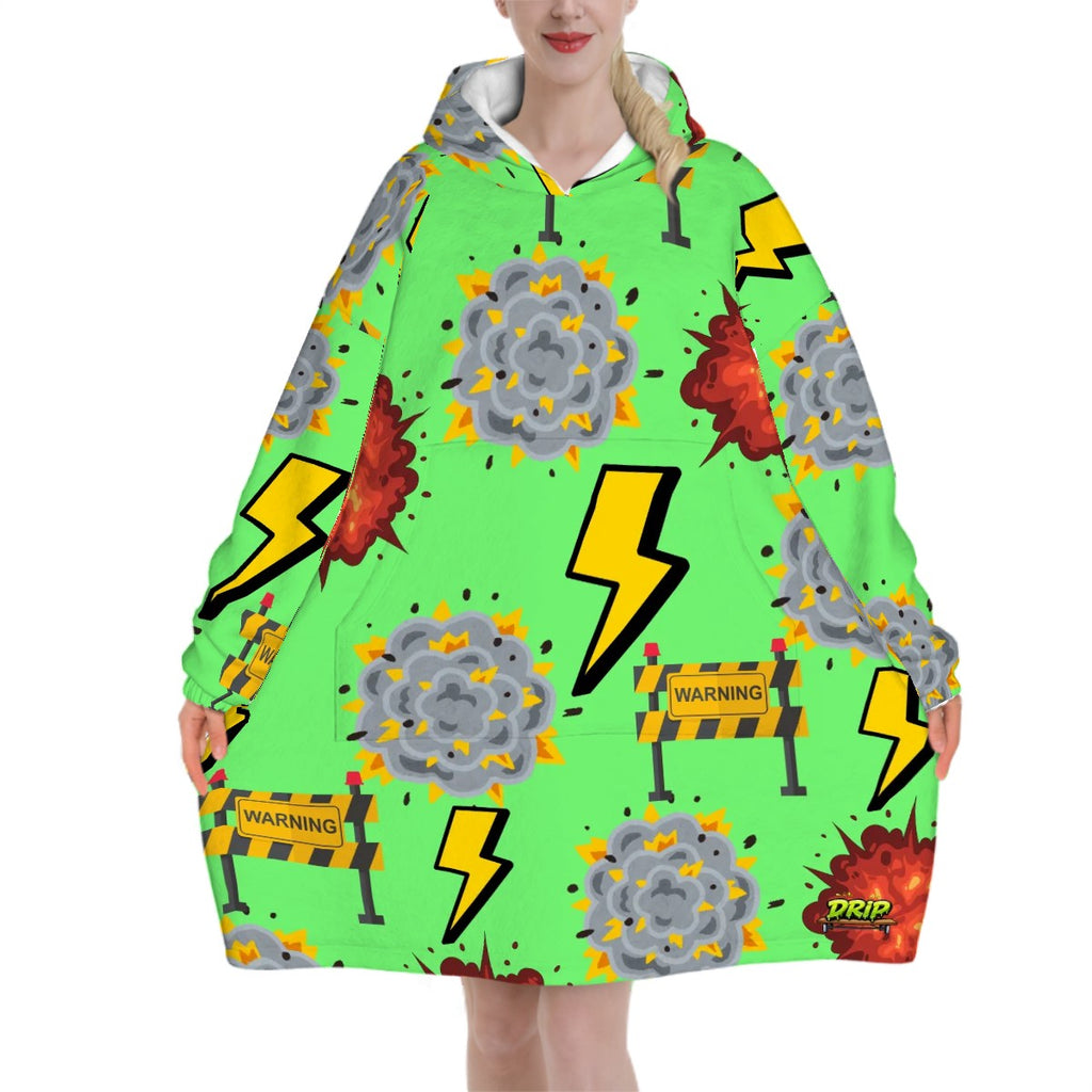Adult Blanket Sweatshirt - I Come With a Warning Label Hot Green