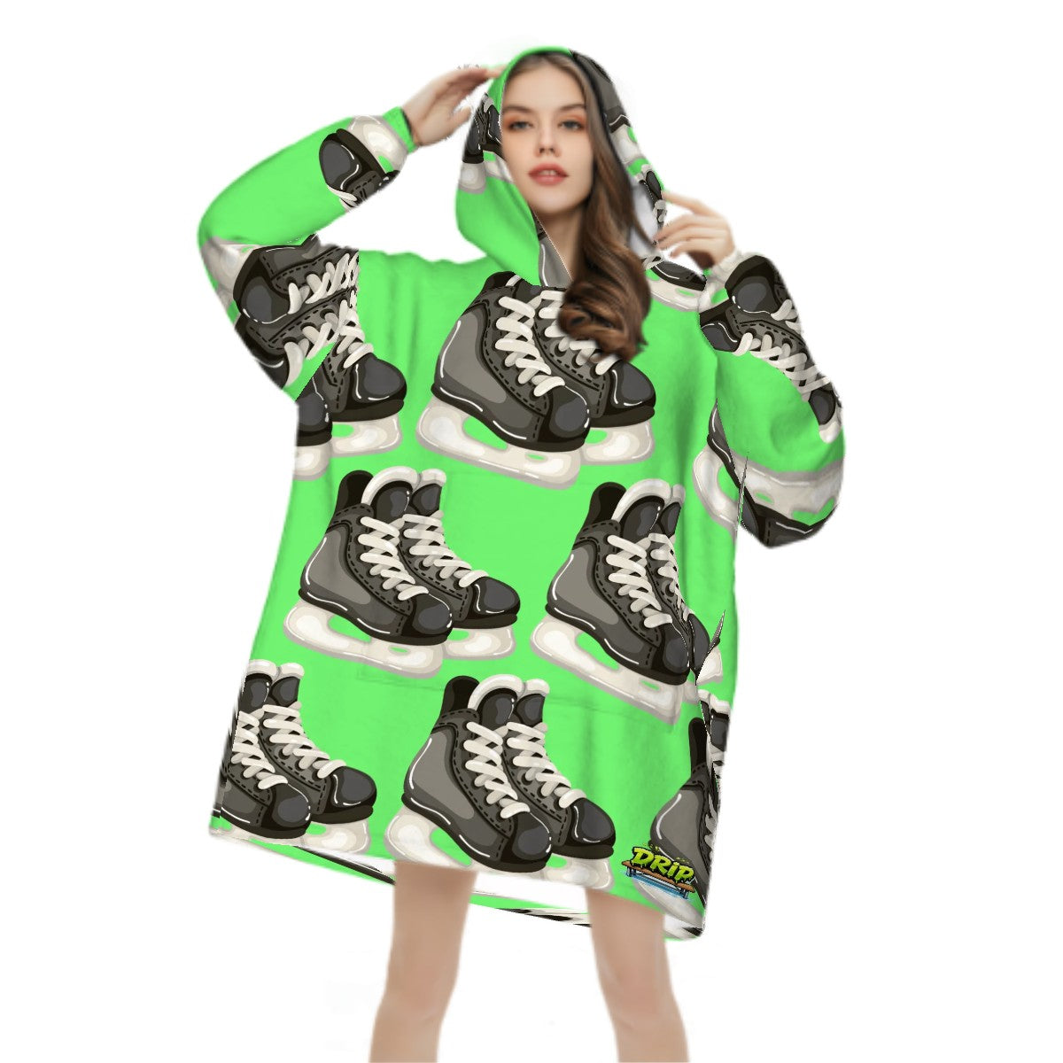 Adult Blanket Sweatshirt - Hockey Skates Bright Green