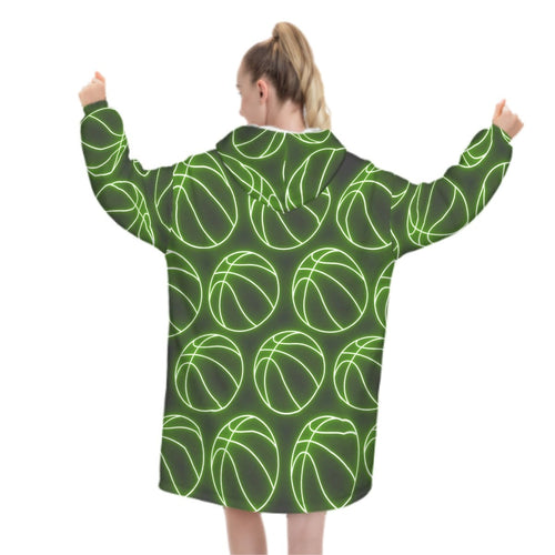 Adult Blanket Sweatshirt - Neon Basketballs Charcoal