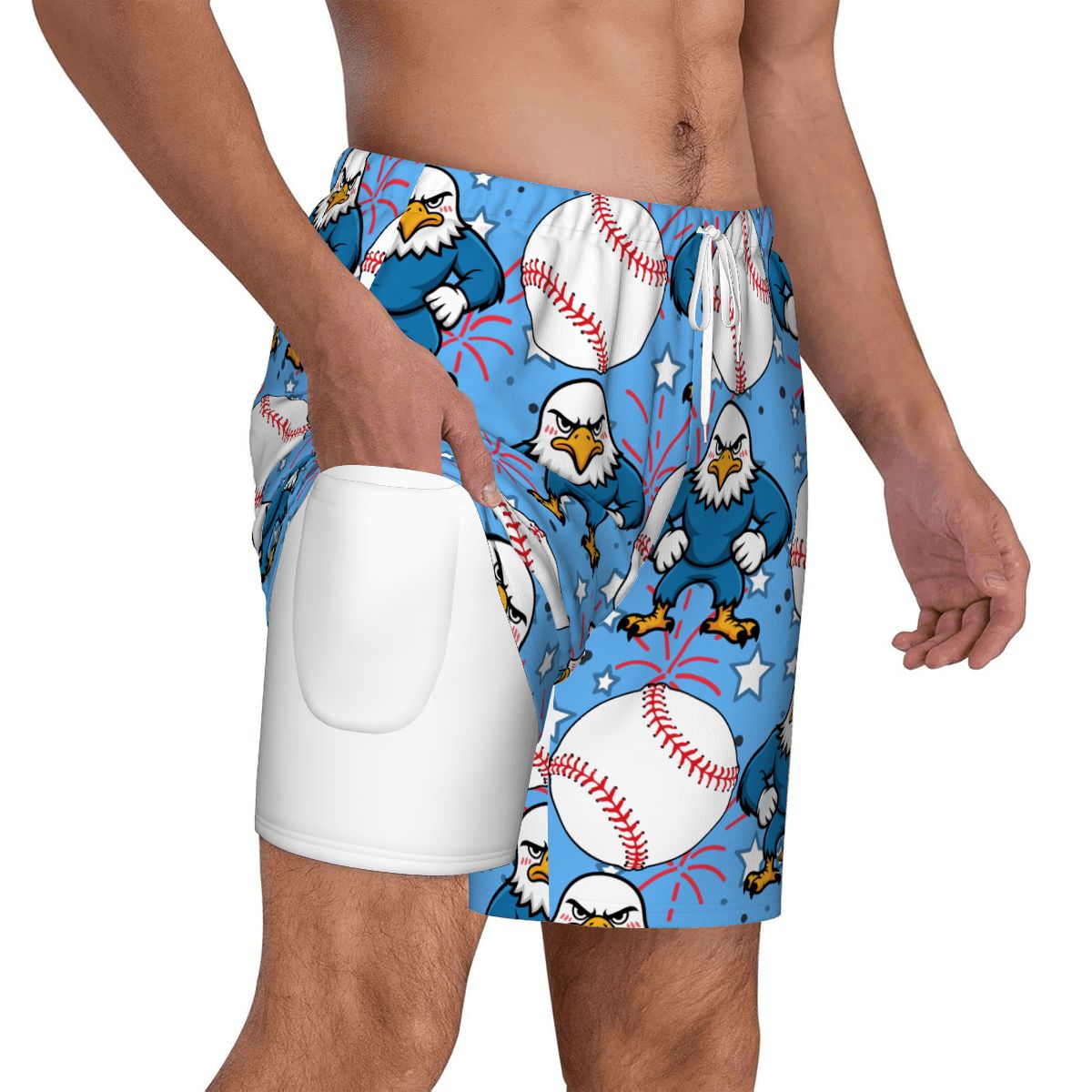 W2W Pro Mesh Hybrid Shorts - Stars and Strikes Sky Blue