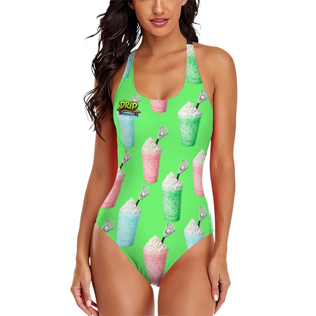 Cross-Back One Piece Swimsuit Women - Ice Cream Lacrosse Hot Green