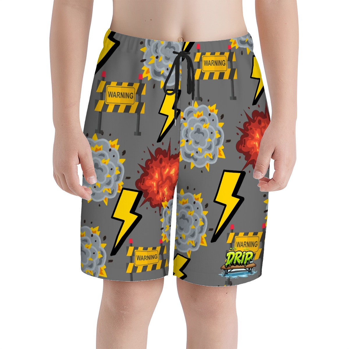 Youth Swim Shorts - I Come With a Warning Label Grey