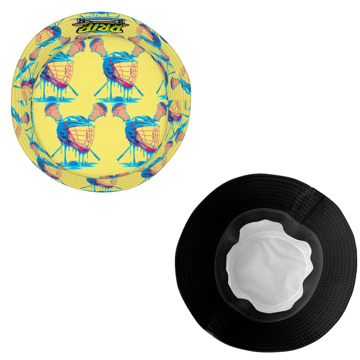 Drip Bucket Hat - Lacrosse Helmet Sticks Yellow