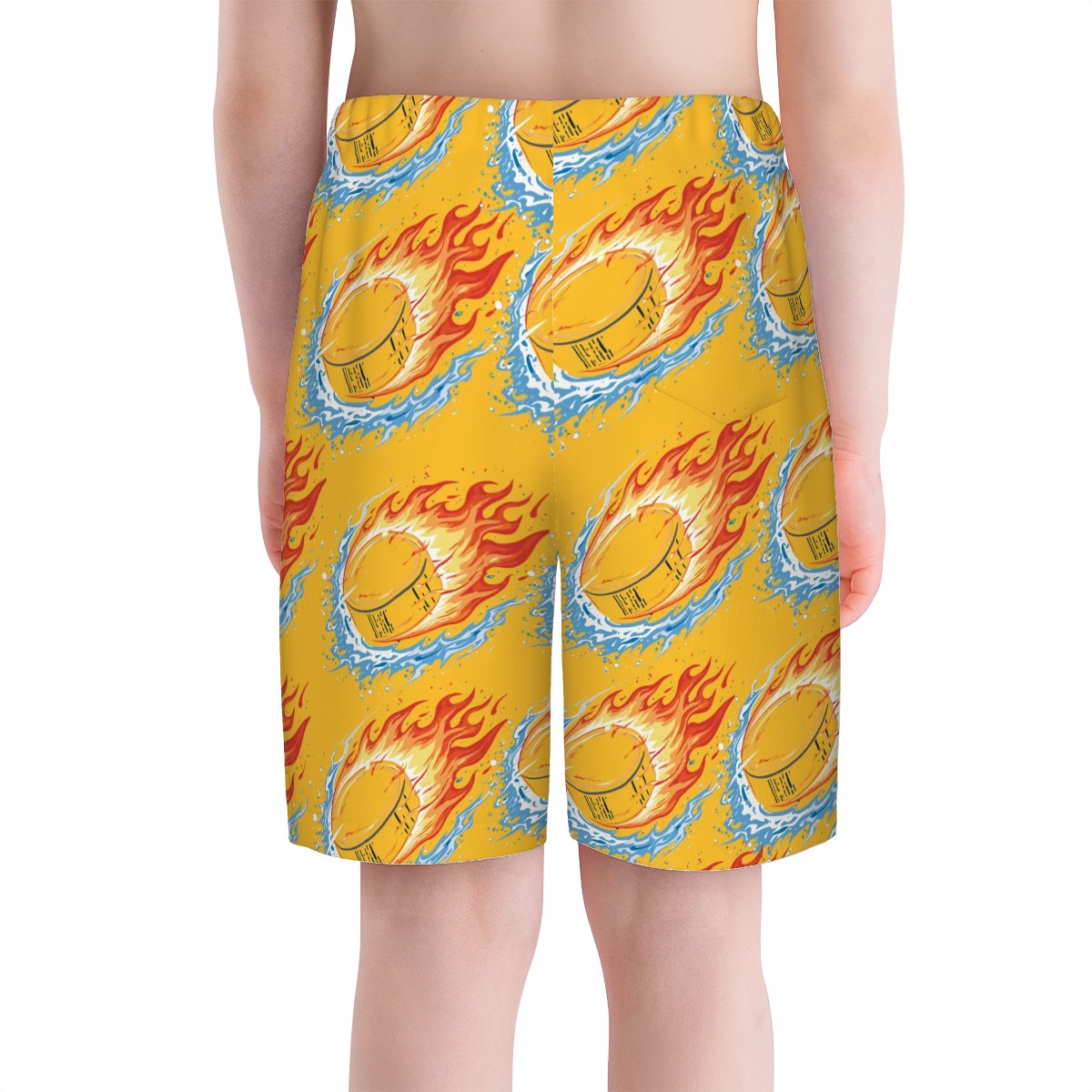 Youth Swim Shorts - Flamin Hockey Pucks Gold