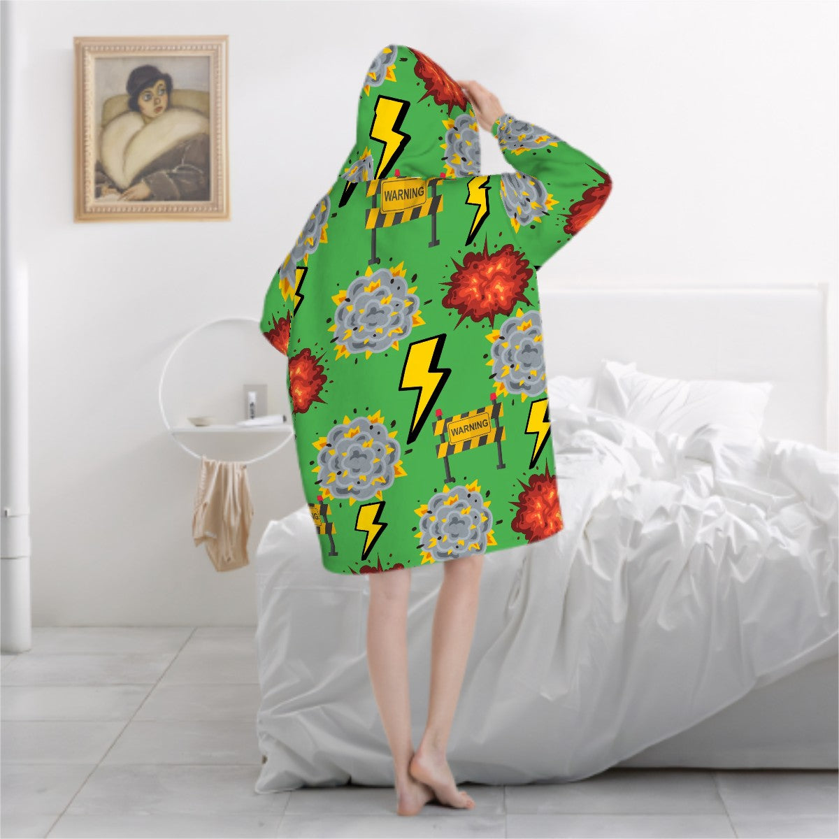 Adult Blanket Sweatshirt - I Come With a Warning Label Green