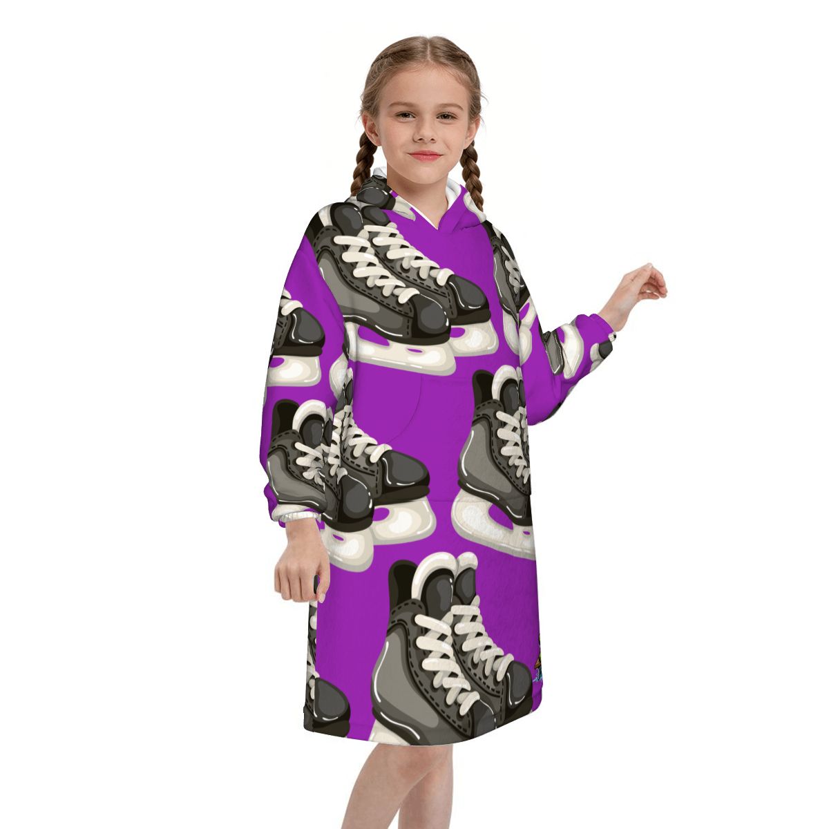Youth Blanket Sweatshirt - Hockey Skates Purple