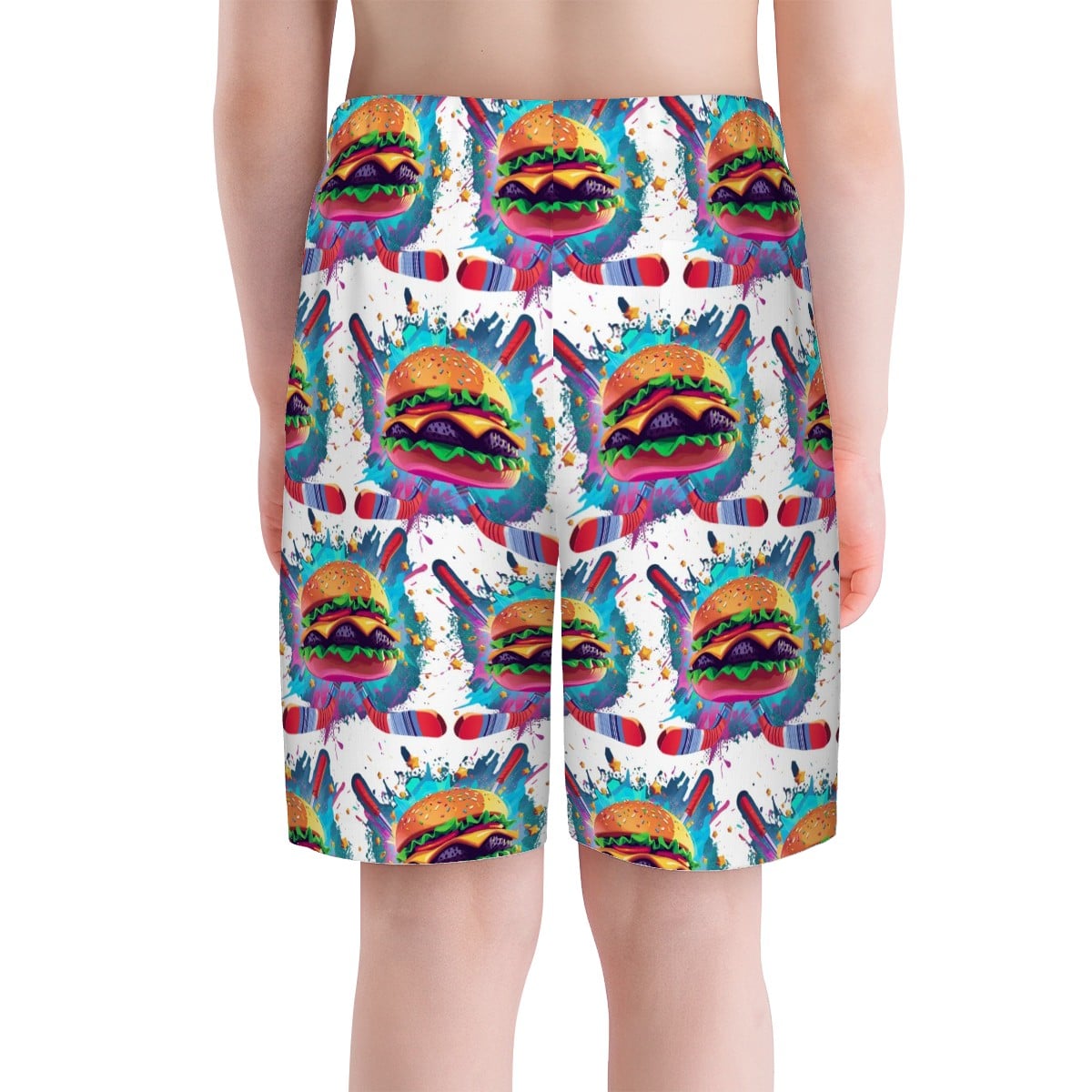 Youth Swim Shorts - Cheeseburger and Hockey Sauce White