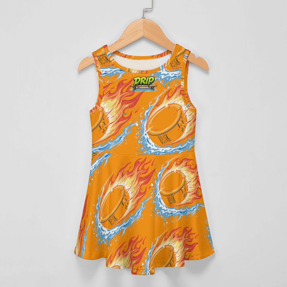 Girl's Game Day Dress - Flamin Hockey Pucks Orange