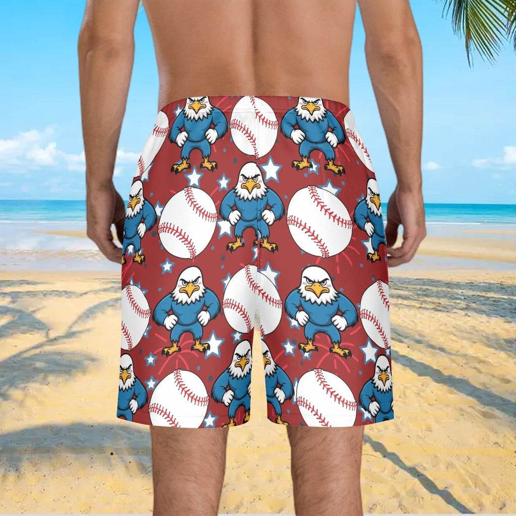 Men/Teen Swim Shorts - Stars and Strikes Classic Red