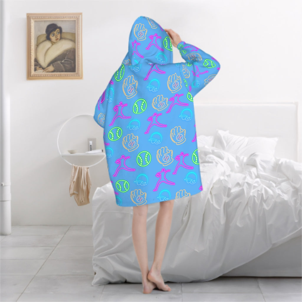 Adult Blanket Sweatshirt - Sky Blue Neon Lights