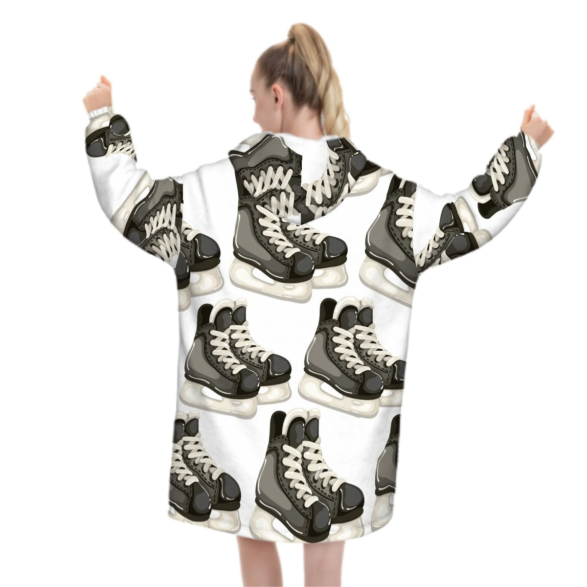Adult Blanket Sweatshirt - Hockey Skates White