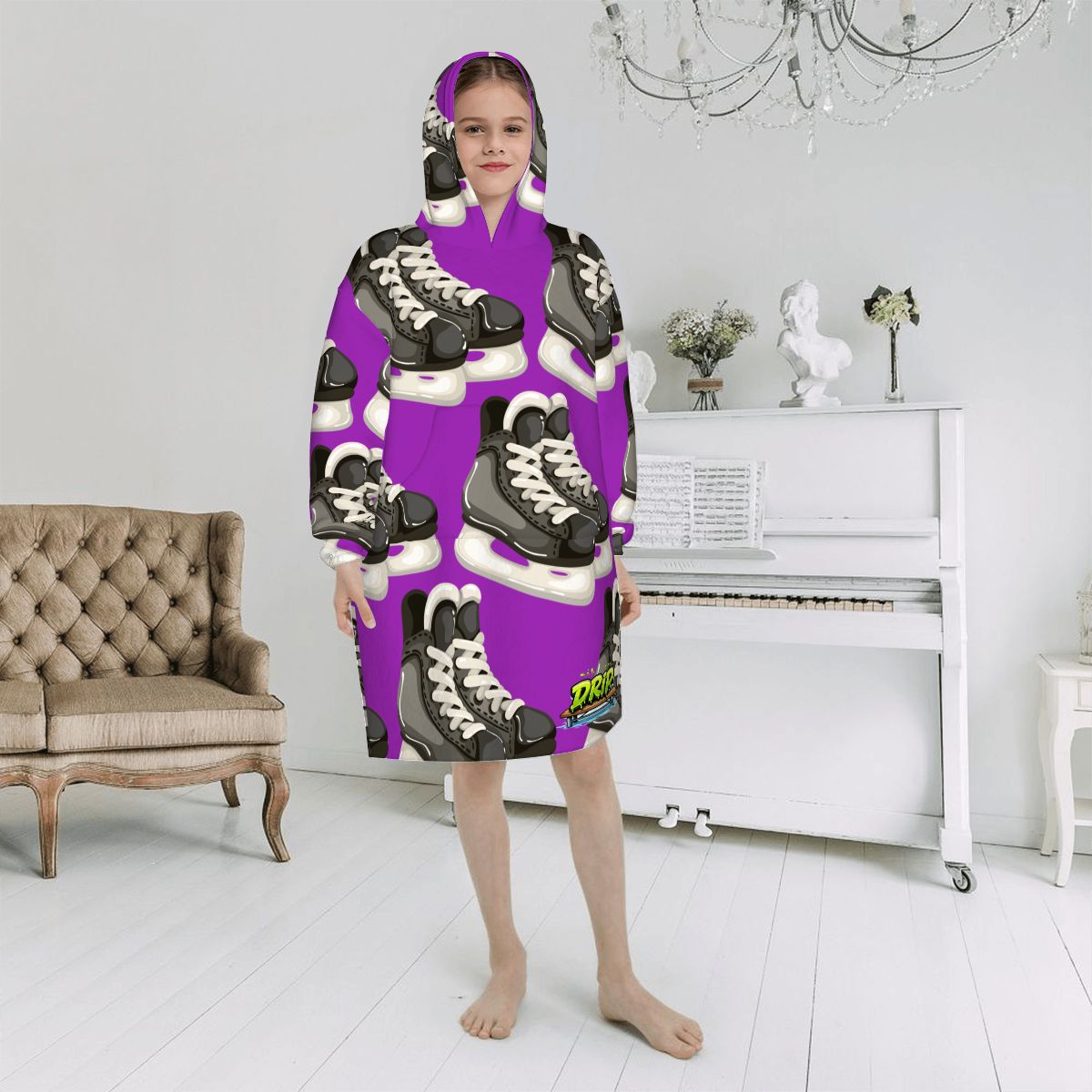 Youth Blanket Sweatshirt - Hockey Skates Purple