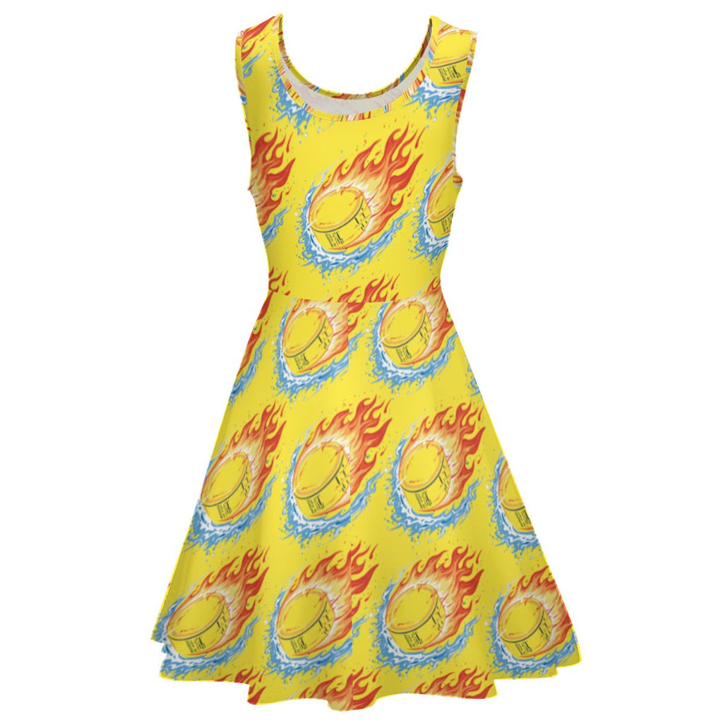 Women's Game Day Dress - Flamin Hockey Pucks Yellow