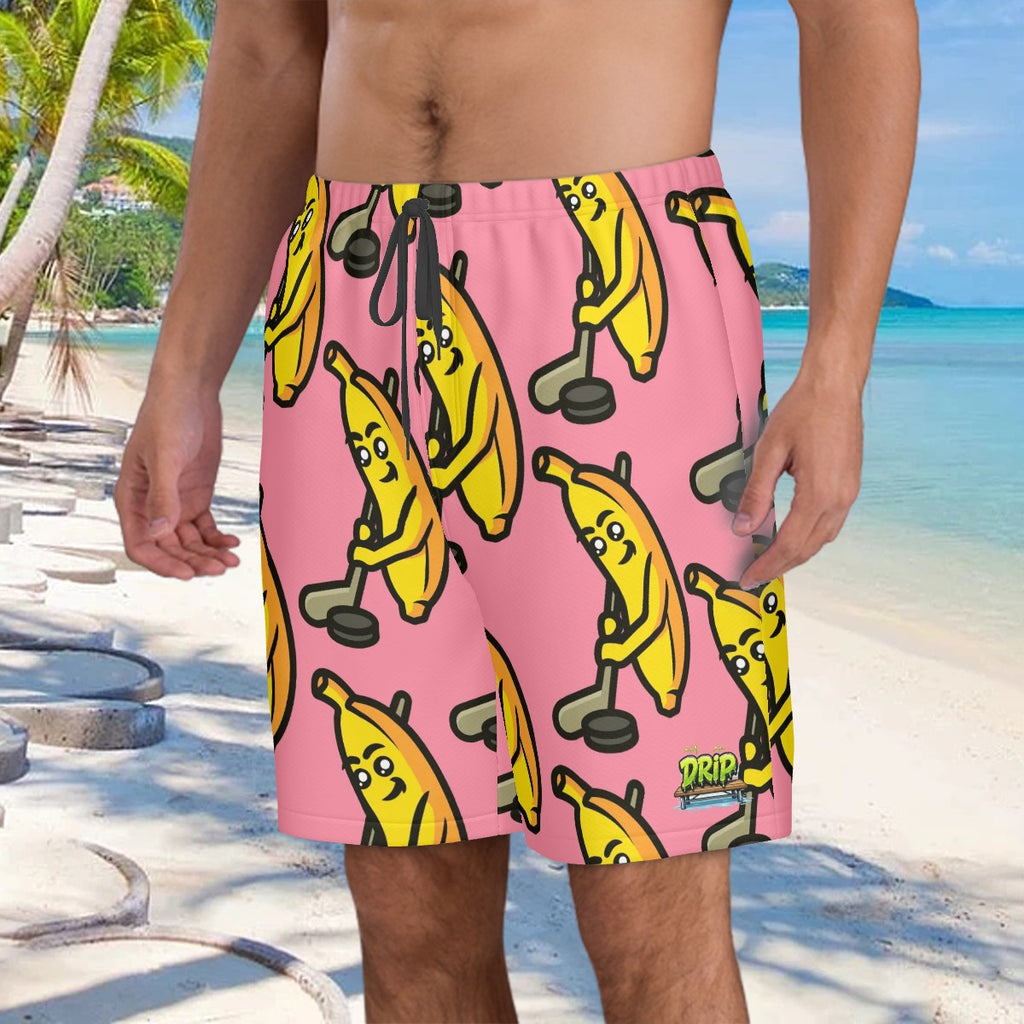 Men/Teen Swim Shorts - Bananas for Hockey Pink