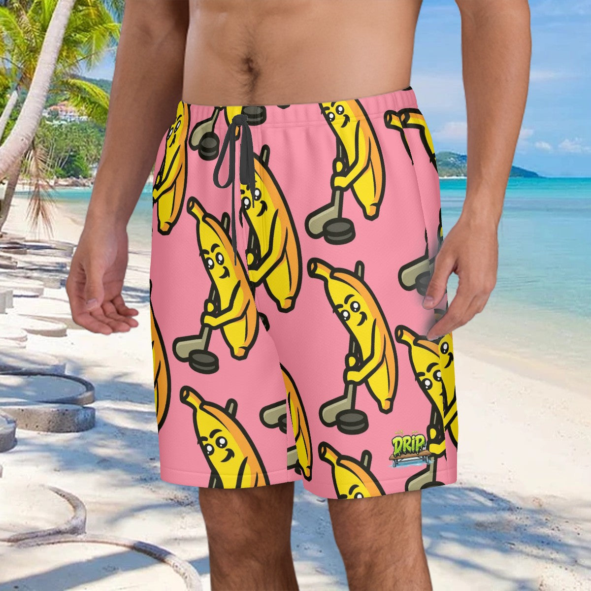 Men/Teen Swim Shorts - Bananas for Hockey Pink