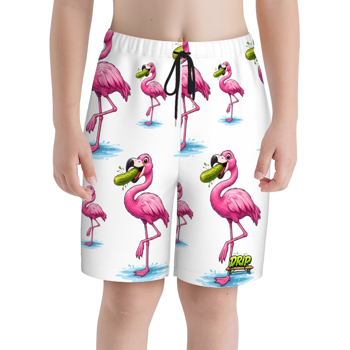 Youth Swim Shorts - Flamingo Pickle White
