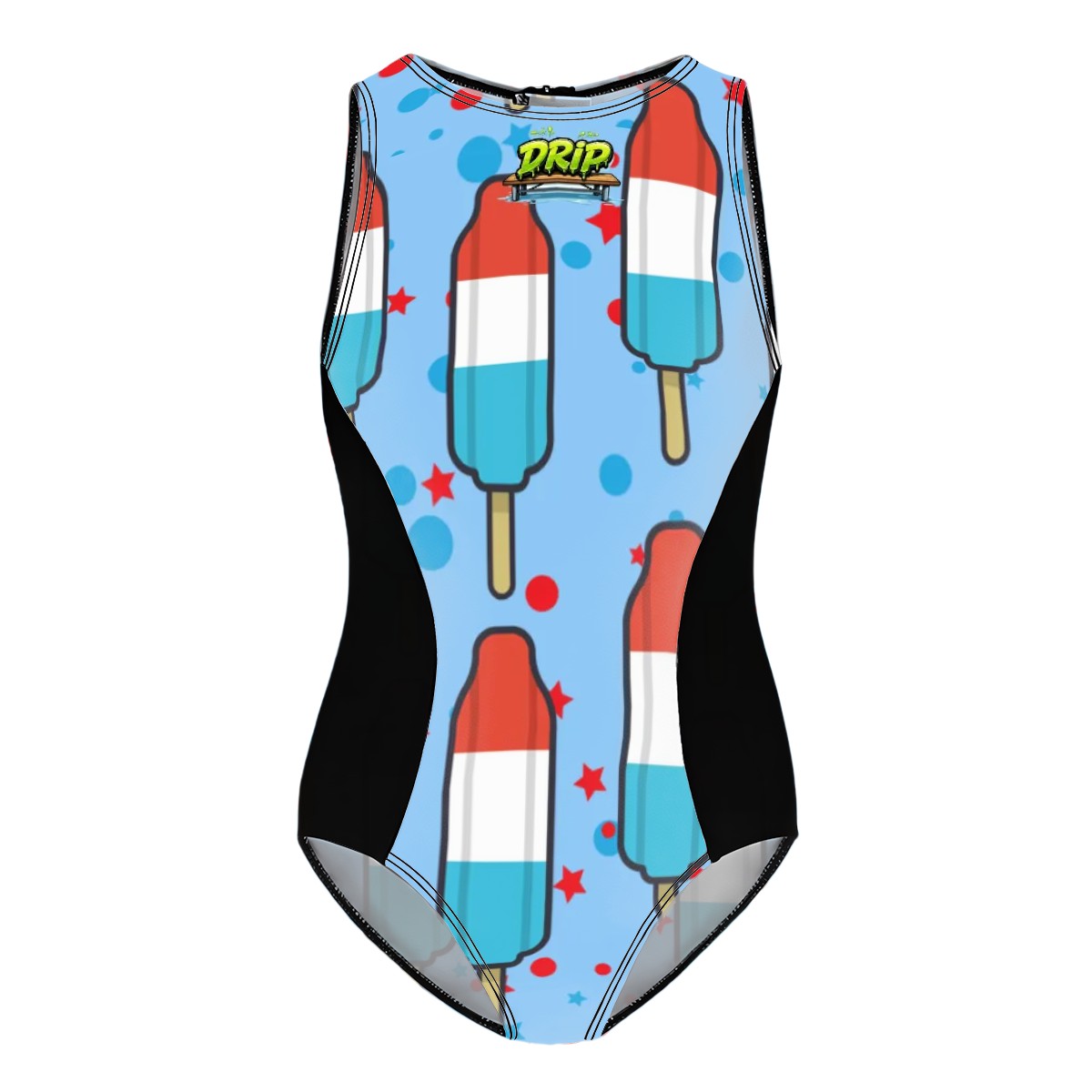 Girls One Piece Swimsuit - Red White and Blue Pop Blue