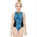 Girls One Piece Swimsuits Hockey Helmet Neon Blue Midnight