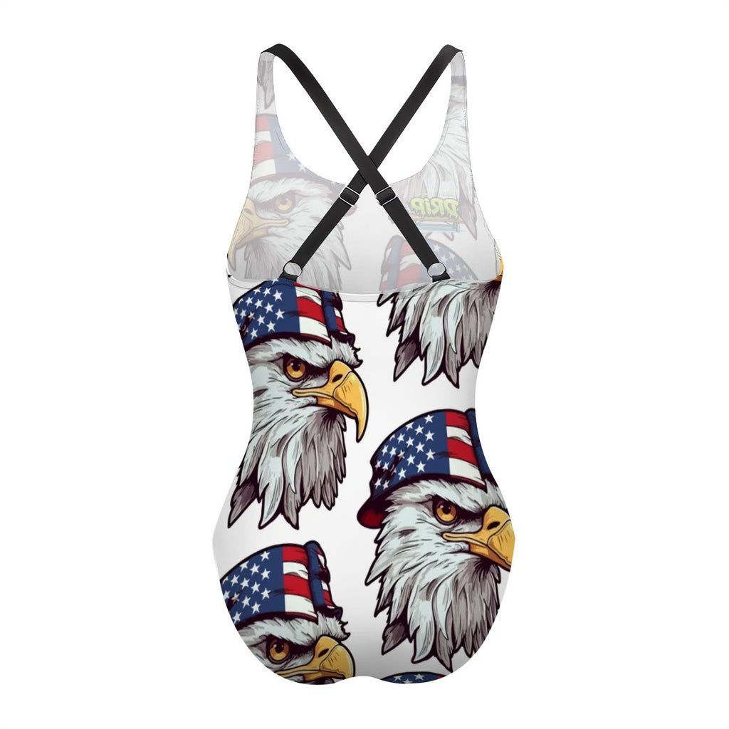 Cross-Back One Piece Swimsuit Women - Eagles Fly White