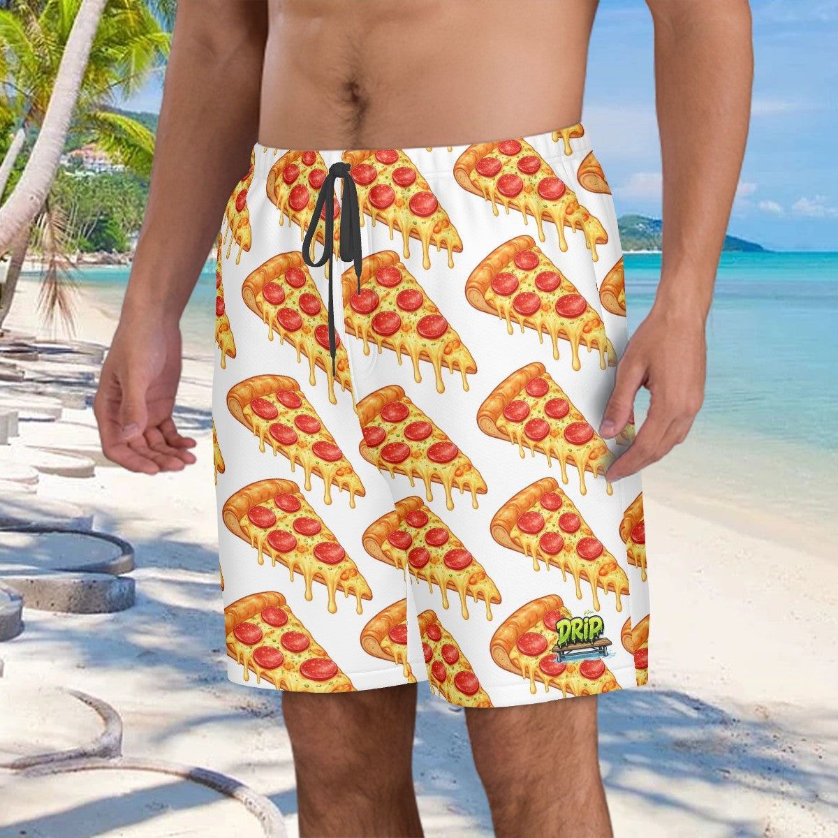 Men/Teen Swim Shorts - Pizza White