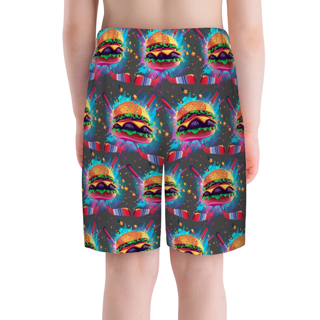 Youth Swim Shorts - Cheeseburger and Hockey Sauce Charcoal