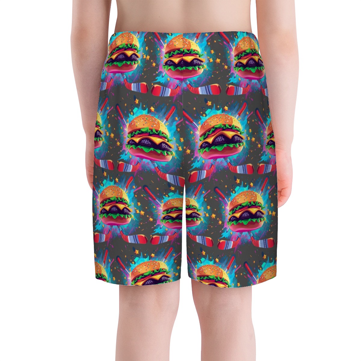 Youth Swim Shorts - Cheeseburger and Hockey Sauce Charcoal
