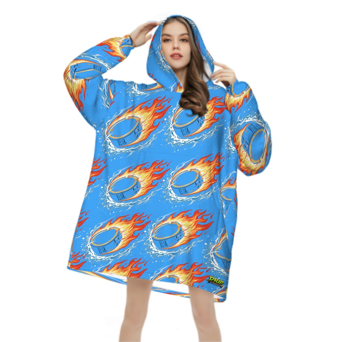 Adult Blanket Sweatshirt - Flamin Hockey Pucks Blue