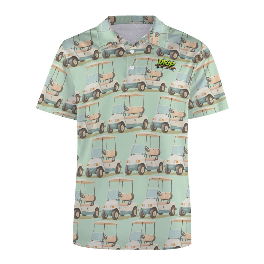 Uncle Golf Shirt - Golf Cart Sketch Mint Green