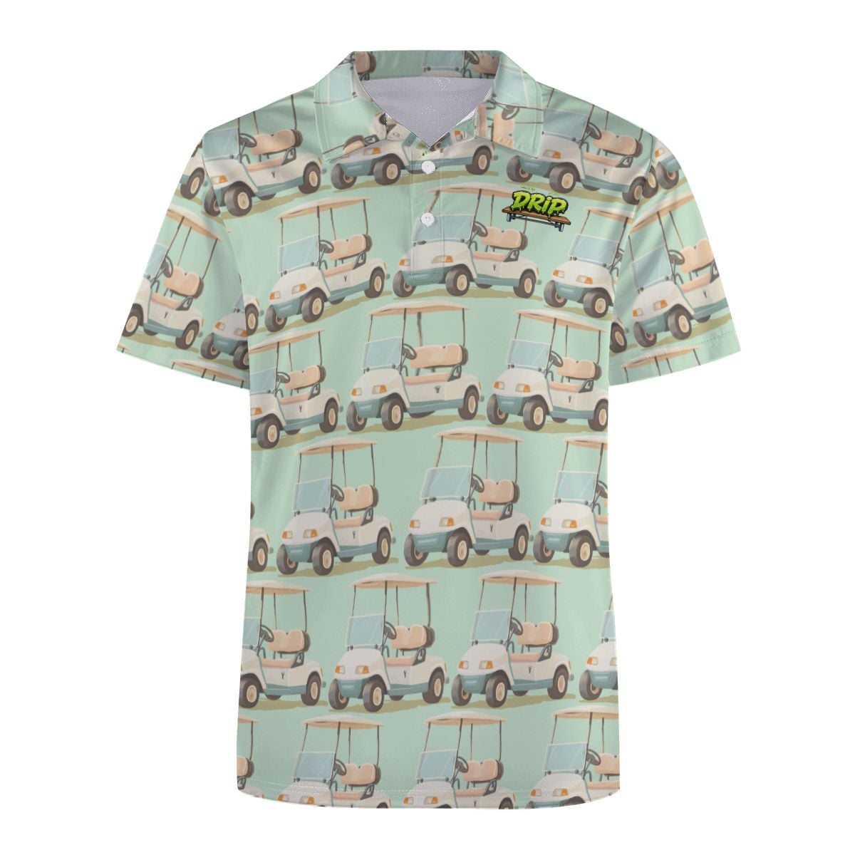 Uncle Golf Shirt - Golf Cart Sketch Mint Green