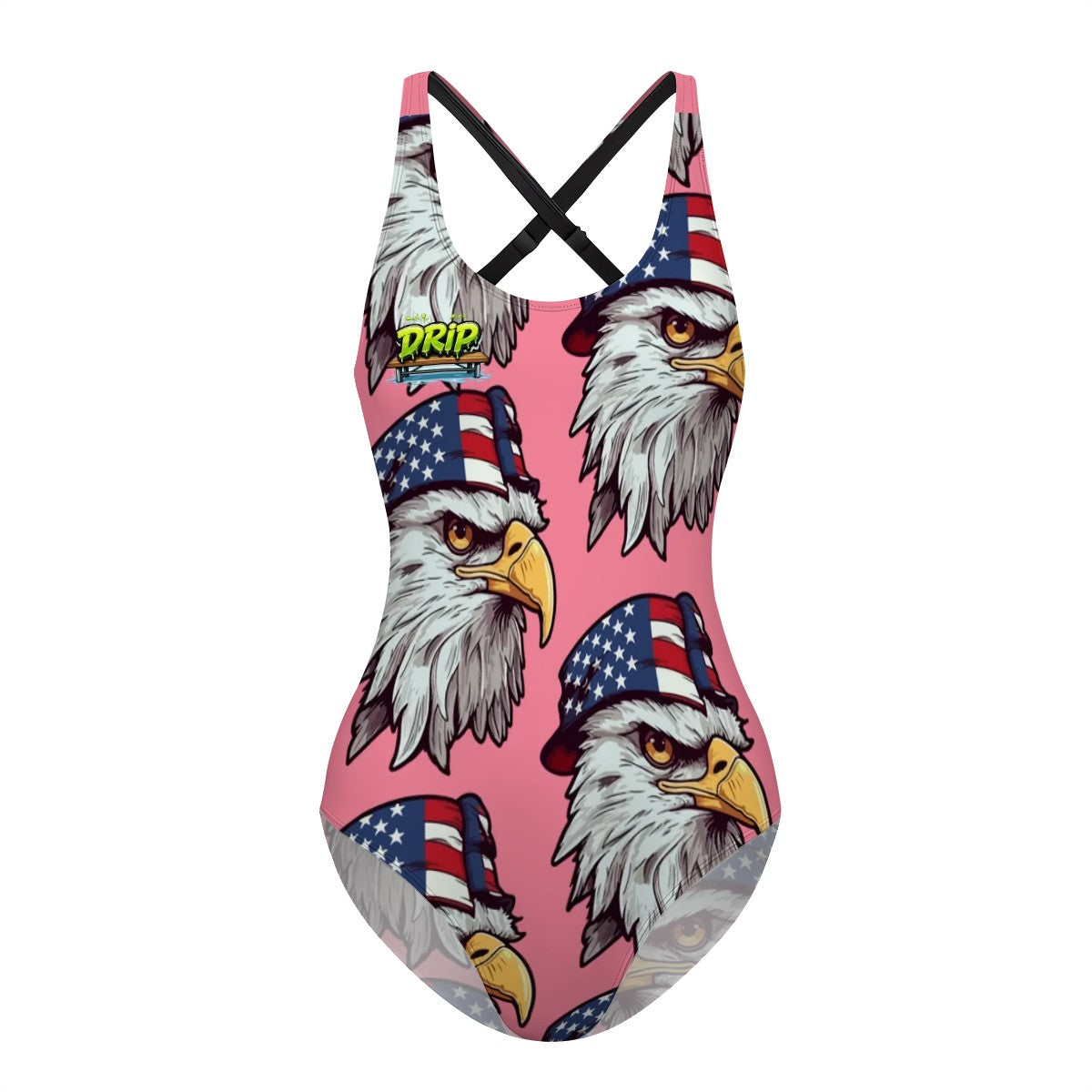 Cross-Back One Piece Swimsuit Women - Eagles Fly Pink