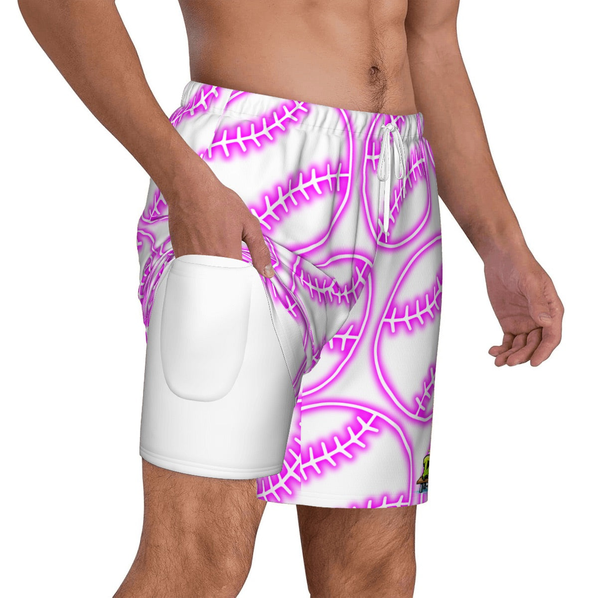 W2W Pro Mesh Hybrid Shorts - Neon Pink Baseballs