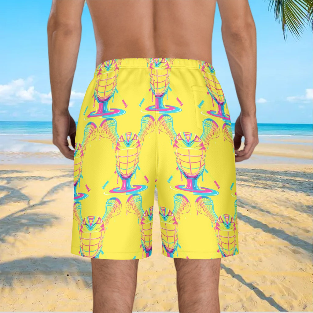 Men/Teen Swim Shorts - Lacrosse Rainbow Drip Yellow