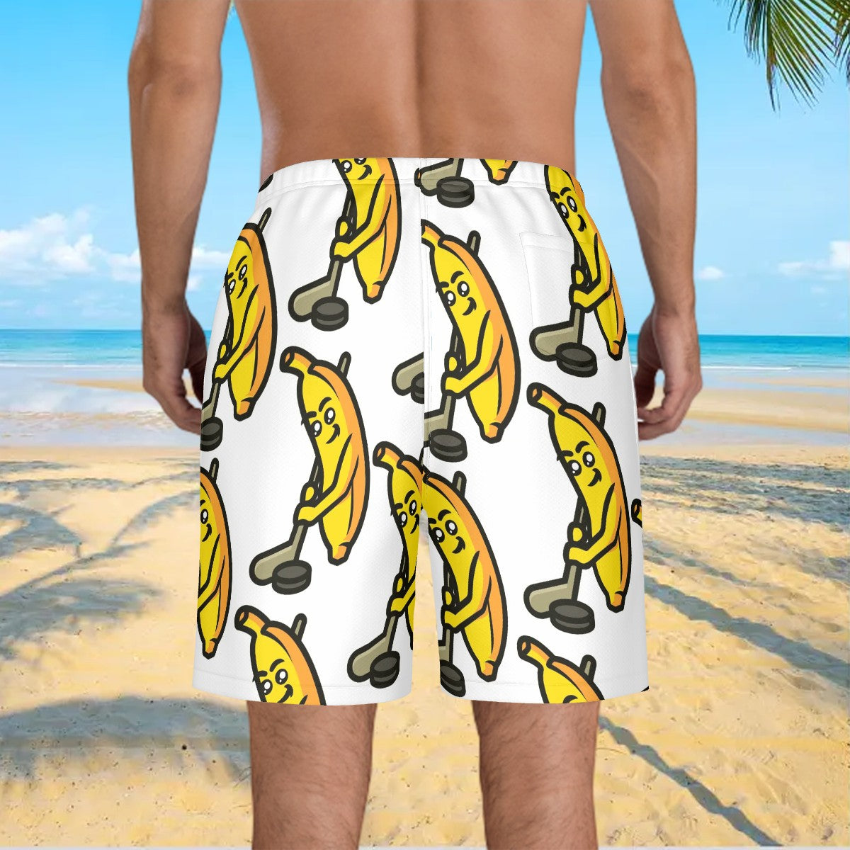 Men/Teen Swim Shorts - Bananas for Hockey White
