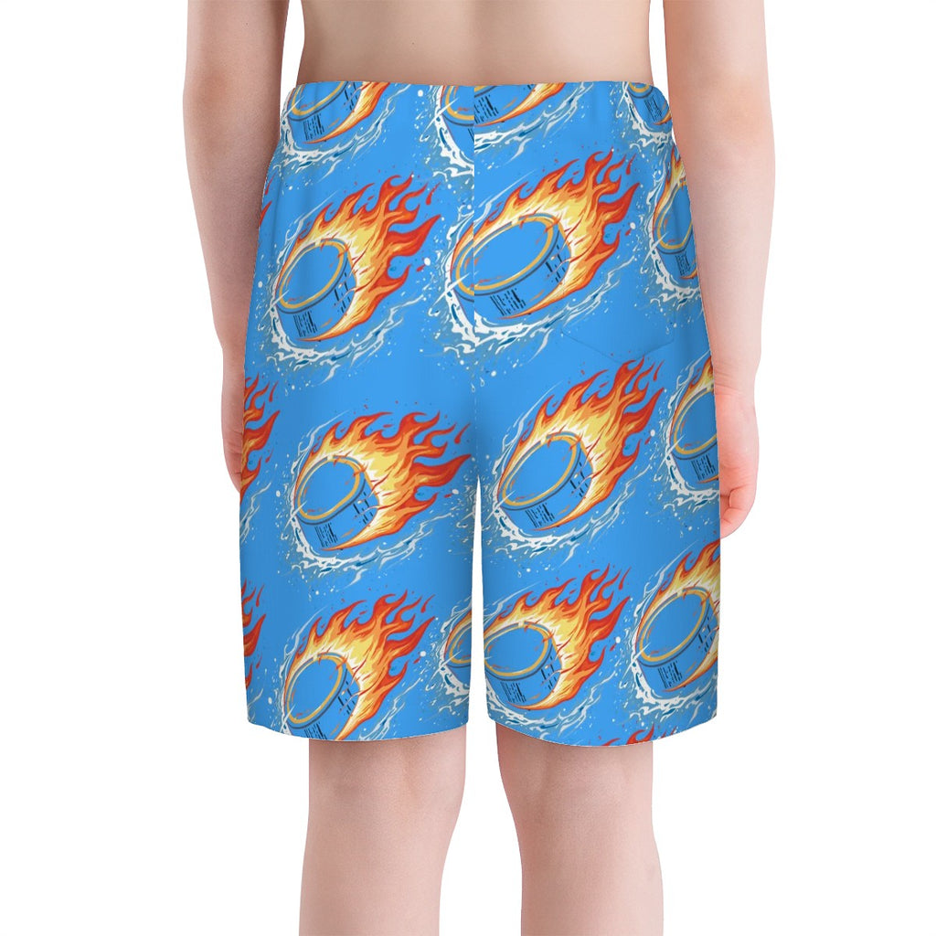 Youth Swim Shorts - Flamin Hockey Pucks Blue