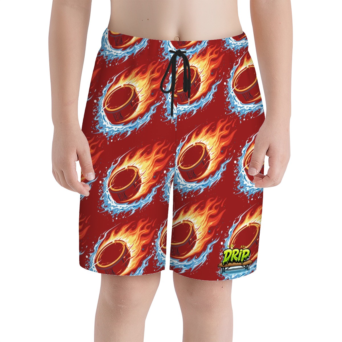 Youth Swim Shorts - Flamin Hockey Pucks Classic Red