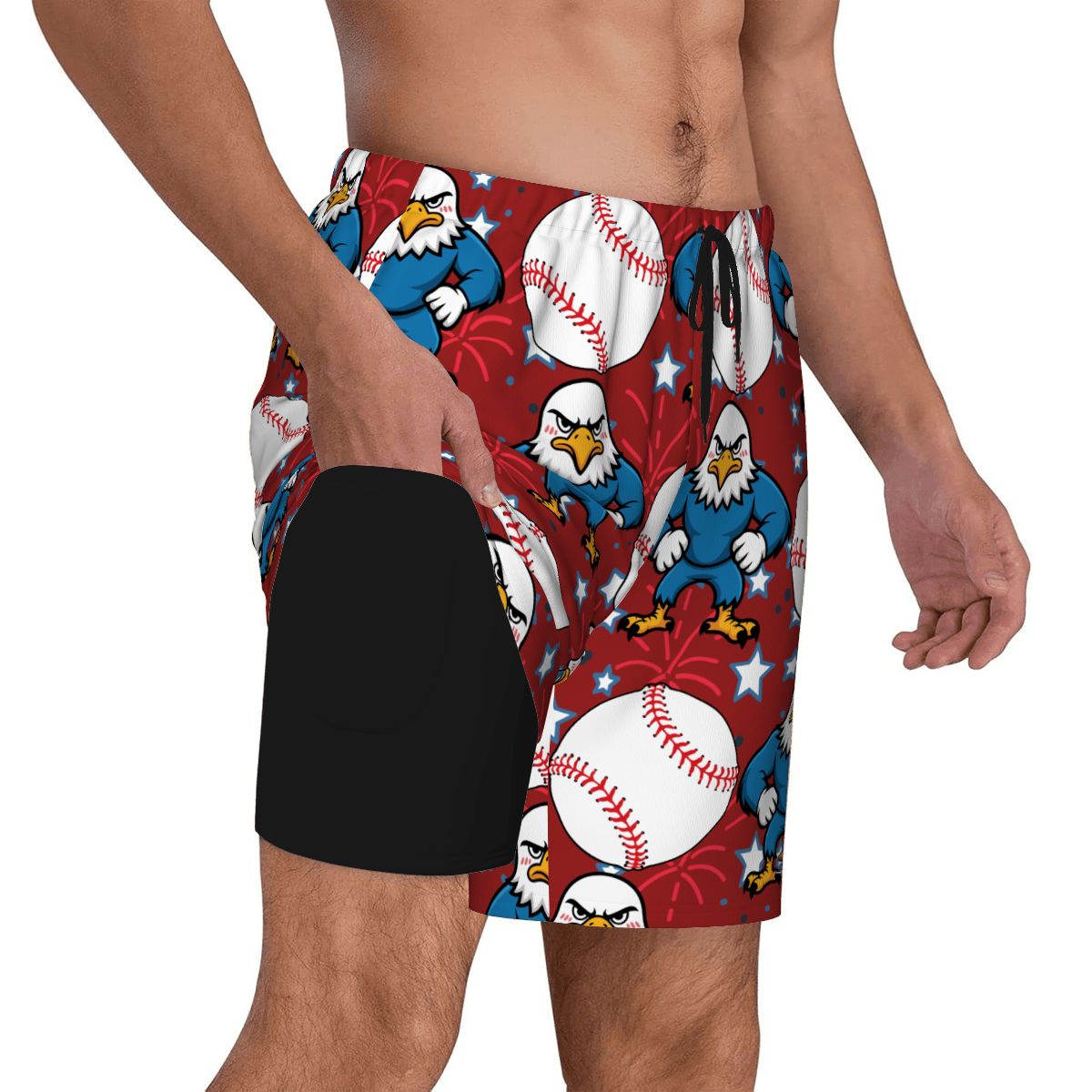 W2W Pro Mesh Hybrid Shorts - Stars and Strikes Classic Red