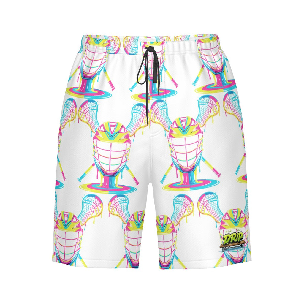 Men/Teen Swim Shorts - Lacrosse Rainbow Drip White