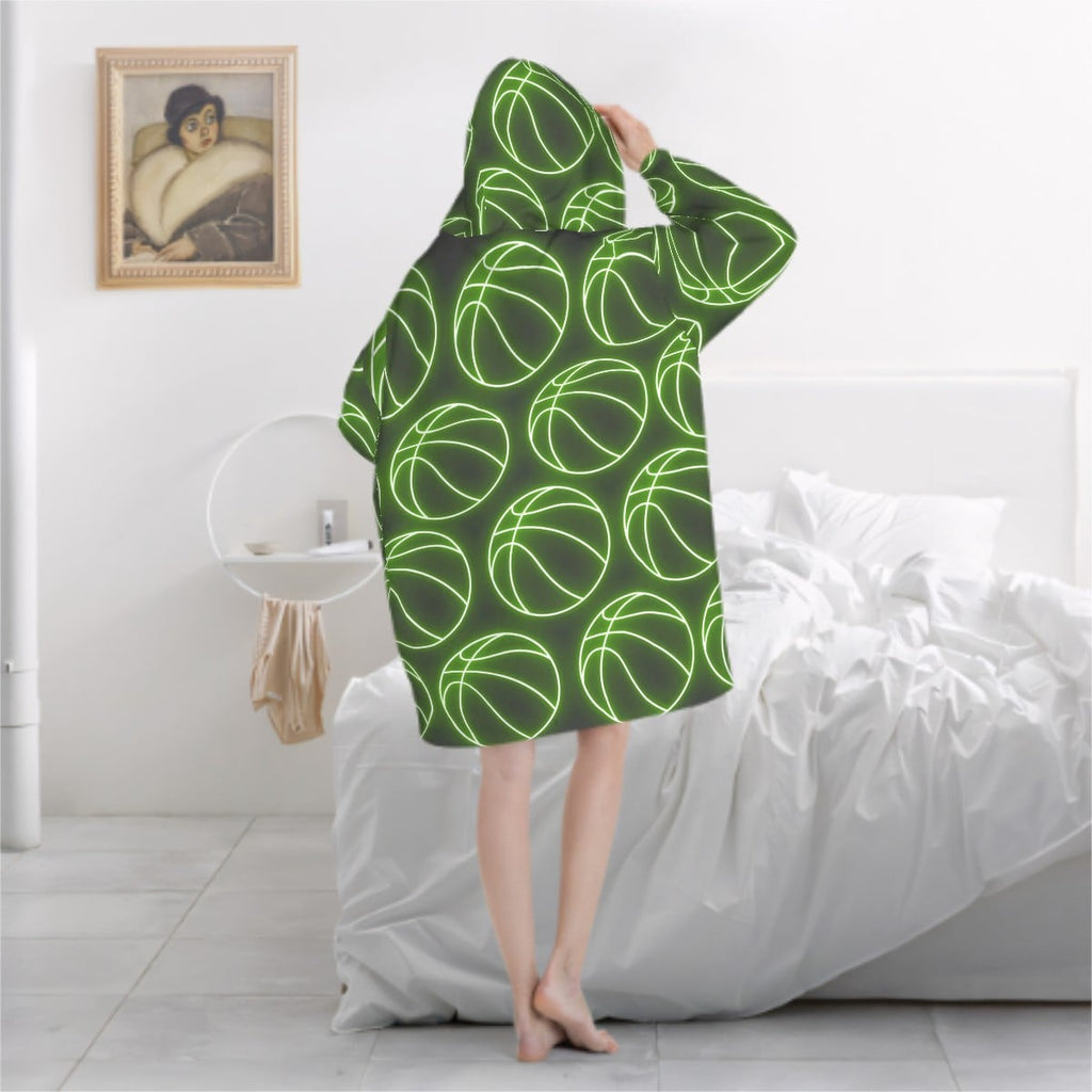 Adult Blanket Sweatshirt - Neon Basketballs Charcoal