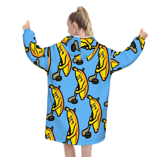Adult Blanket Sweatshirt - Bananas for Hockey Sky Blue