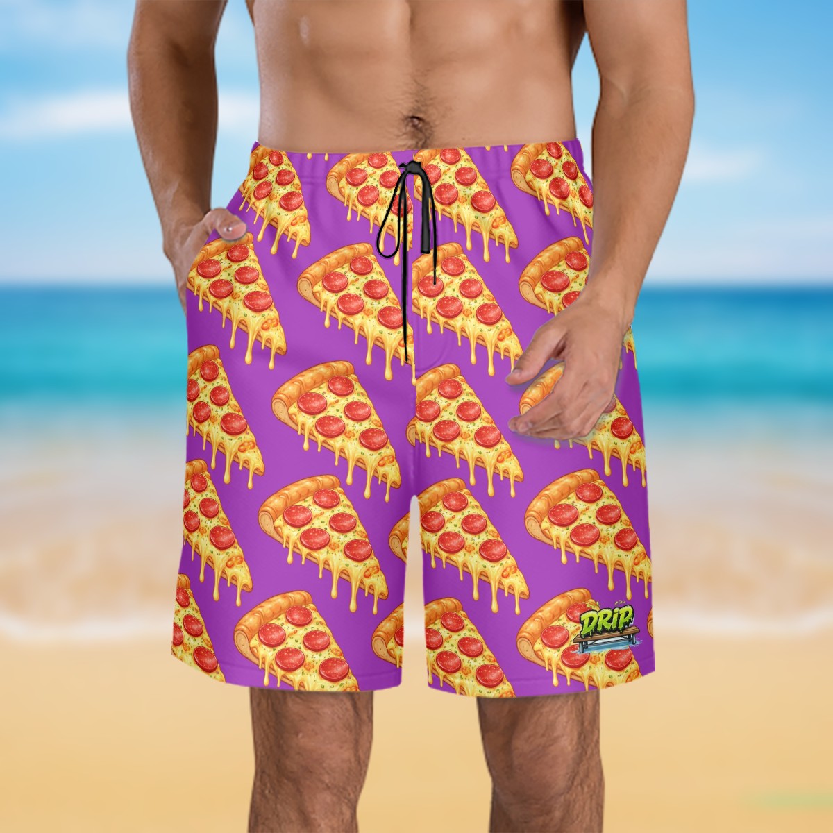 Men/Teen Swim Shorts - Pizza Purple