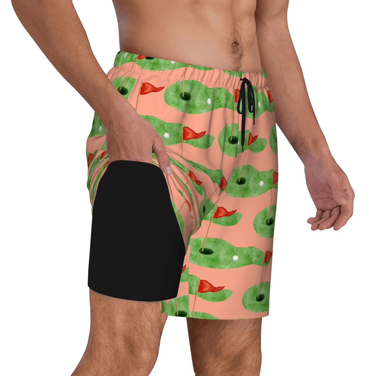 W2W Pro Mesh Hybrid Shorts - Green Hole Sketch Salmon