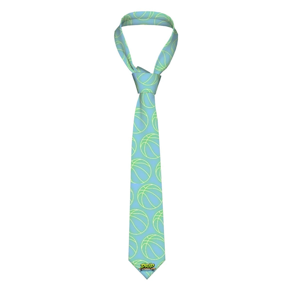 Game Day Tie - Neon Green Basketballs Blue