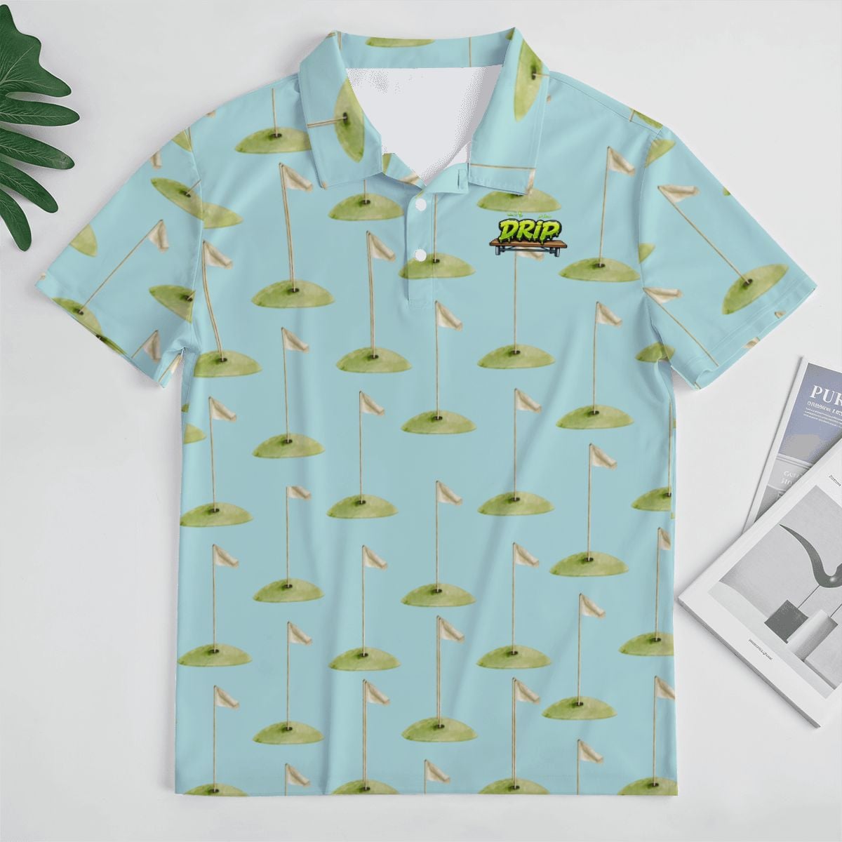 Uncle Golf Shirt - Hole Flag Sketch Blue